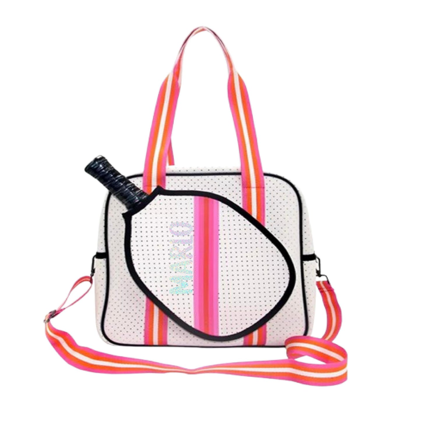 "Posh Perfect" White and Pink Pickleball Bag (Free Customization) | Pickleball Sports Bag | Medium Size Court Bag