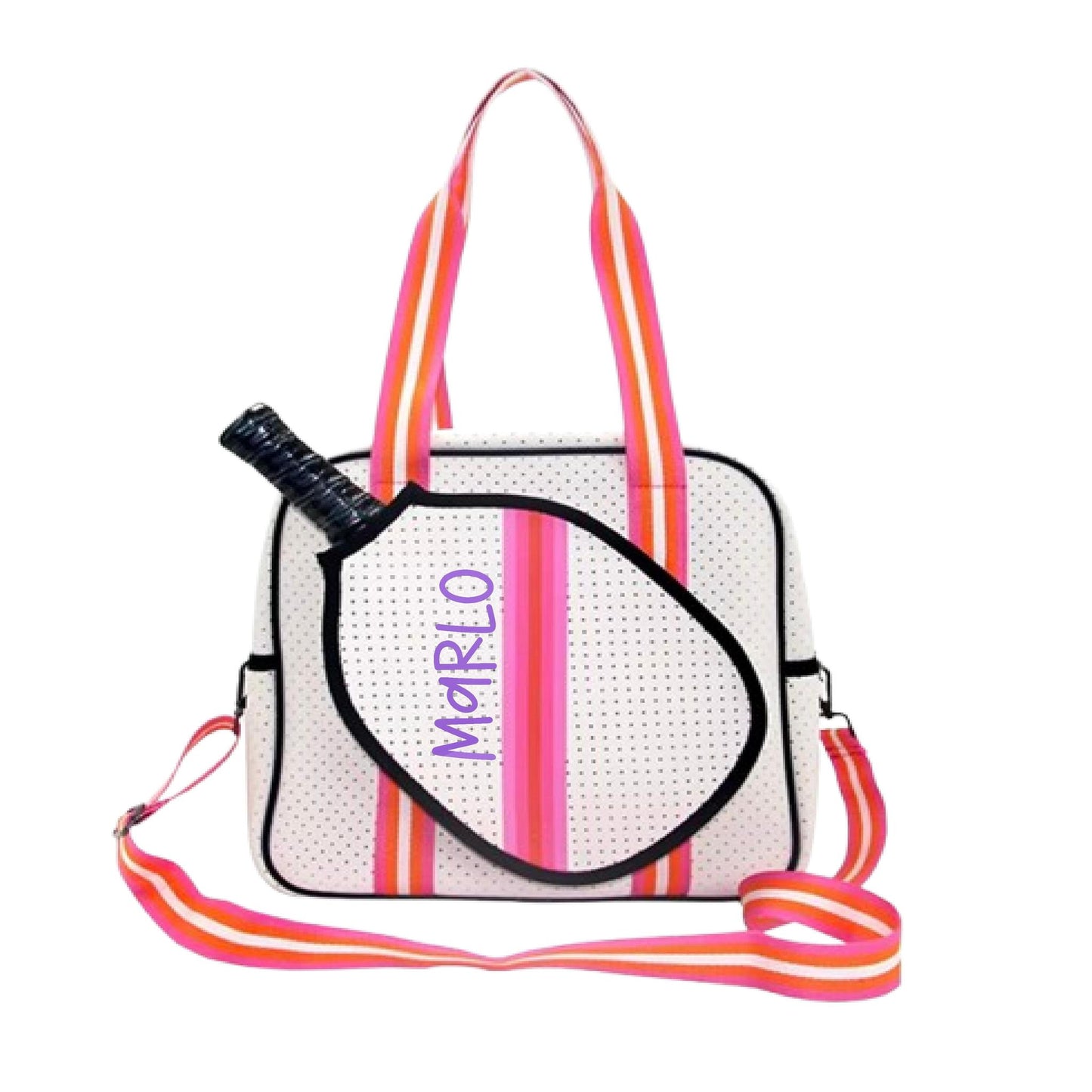 "Posh Perfect" White and Pink Pickleball Bag (Free Customization) | Pickleball Sports Bag | Medium Size Court Bag