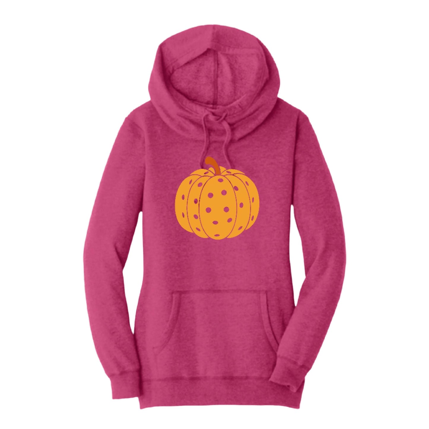 Pumpkin Pickleball | Women’s Cowl-Neck Hoodie Pickleball Sweatshirt | 55% Cotton 45% Poly Fleece