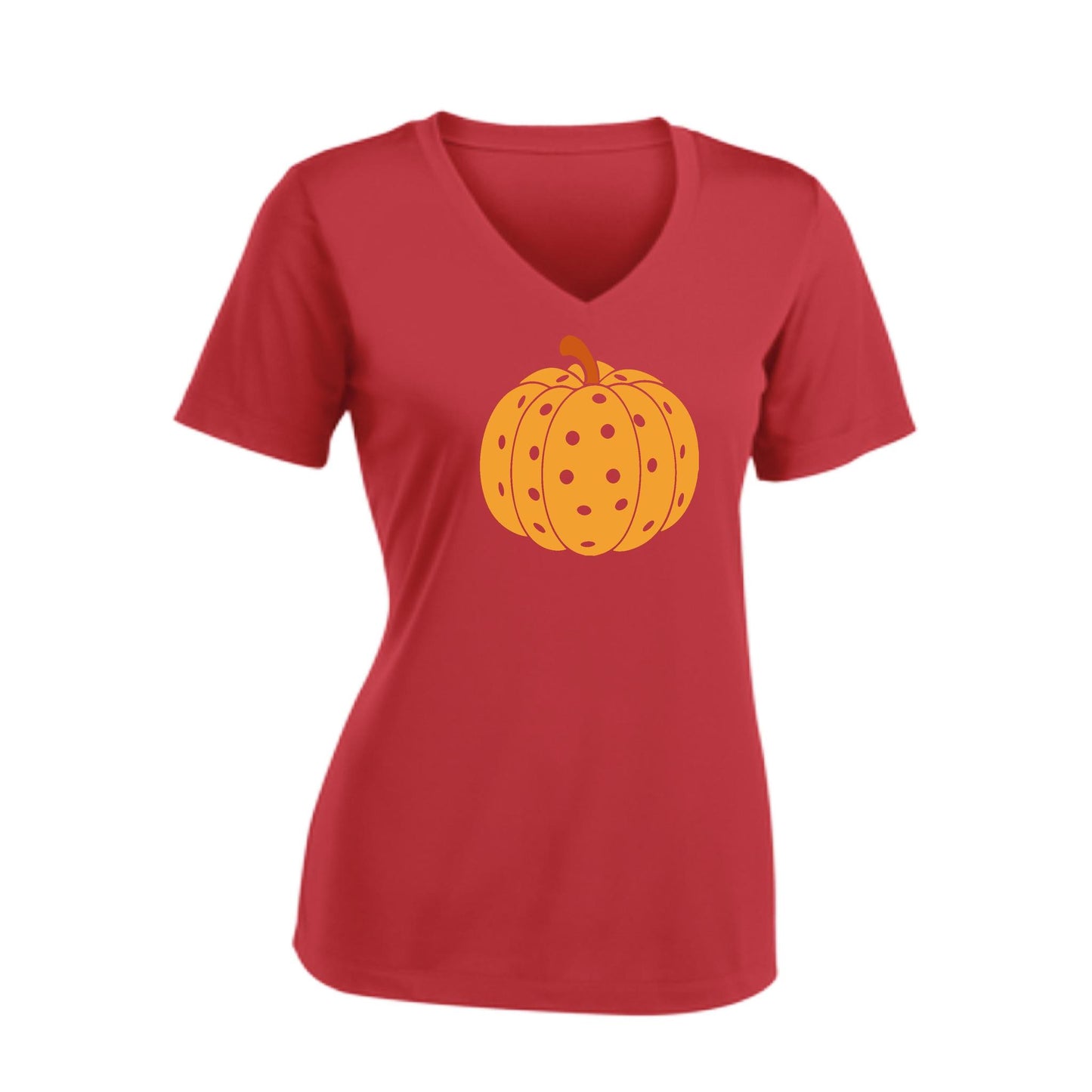 Pumpkin Pickleball | Women's Short Sleeve V-Neck Pickleball Performance T-Shirts | 100% Polyester