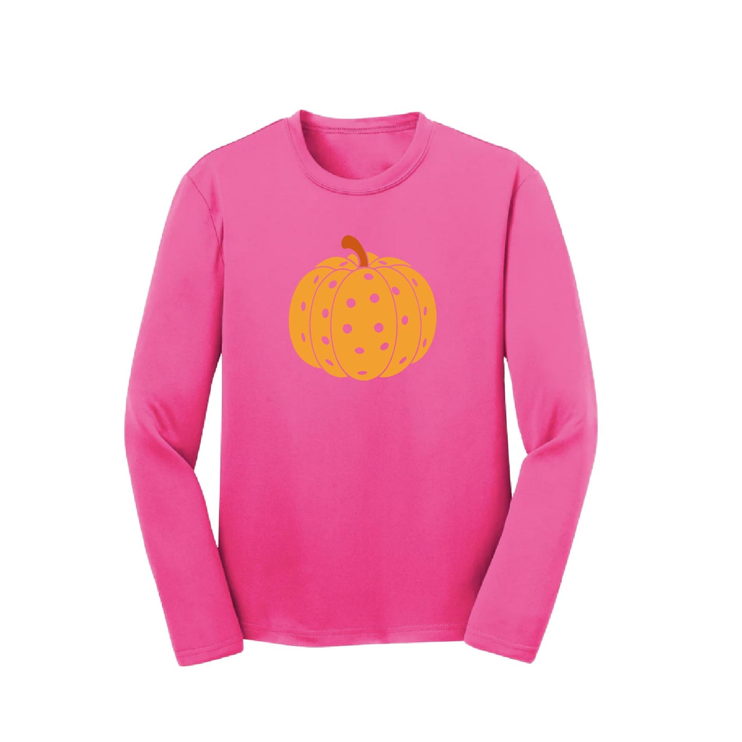 Pumpkin Pickleball | Youth Long Sleeve Pickleball Performance T-Shirts | 100% Polyester