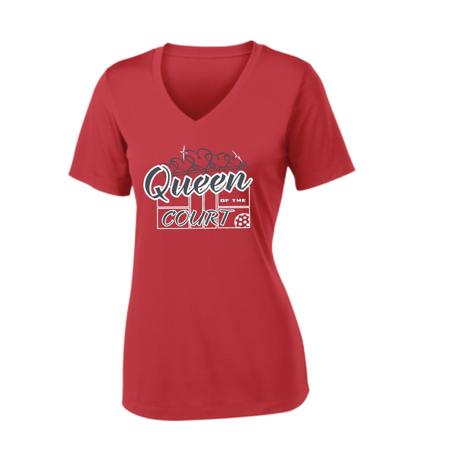 Queen Of The Pickleball Court | Women's Short Sleeve V-Neck Pickleball Performance T-Shirts | 100% Polyester