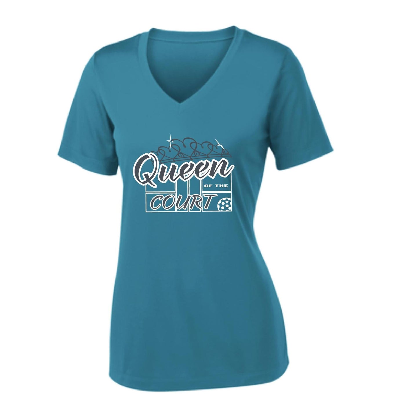 Queen Of The Pickleball Court | Women's Short Sleeve V-Neck Pickleball Performance T-Shirts | 100% Polyester
