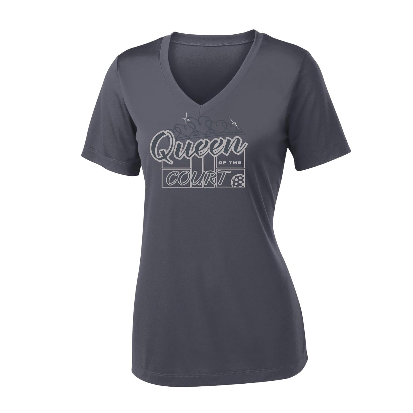 Queen Of The Pickleball Court | Women's Short Sleeve V-Neck Pickleball Performance T-Shirts | 100% Polyester