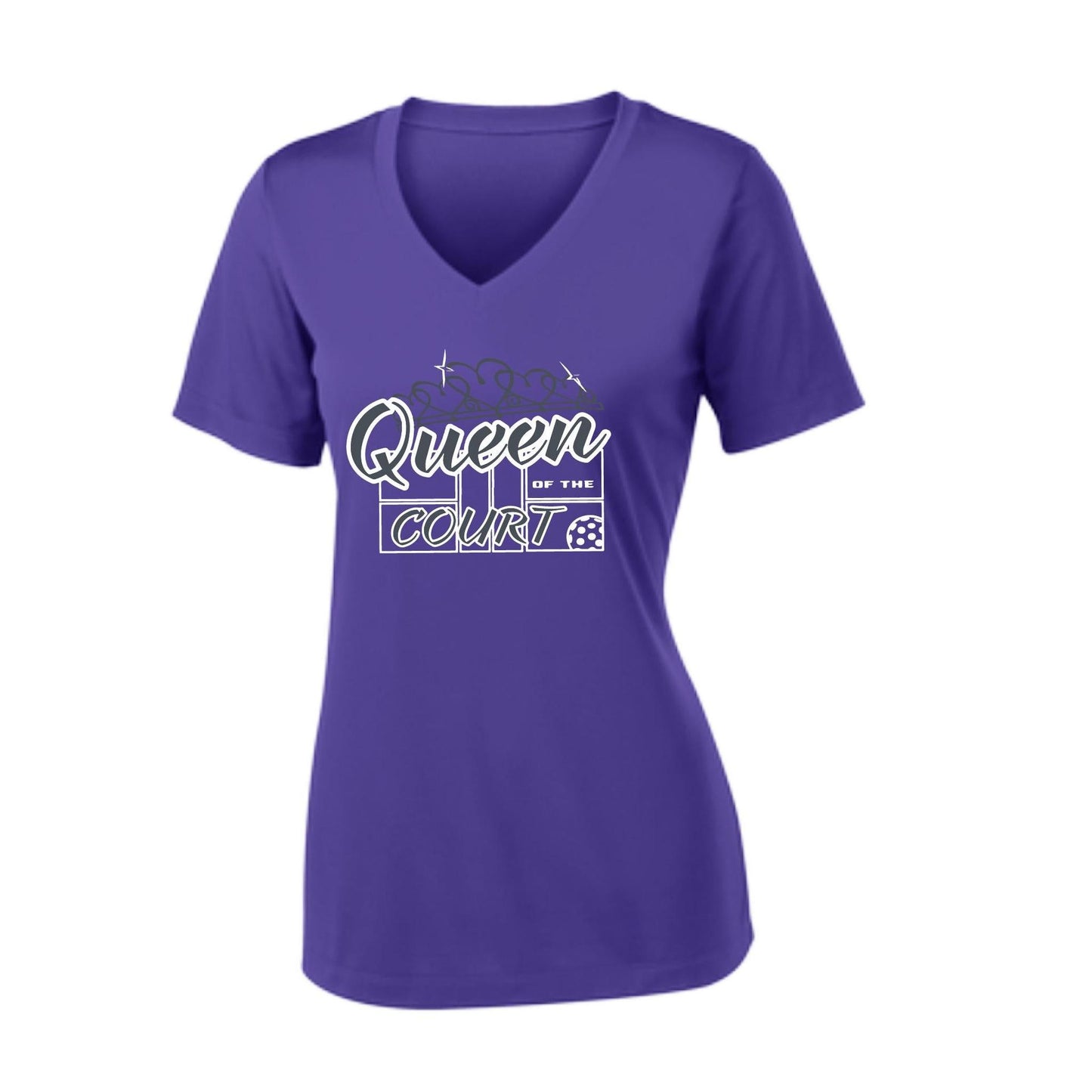 Queen Of The Pickleball Court | Women's Short Sleeve V-Neck Pickleball Performance T-Shirts | 100% Polyester