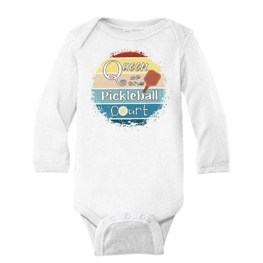 Queen of the Pickleball Court | Infant Long Sleeve Onesie | 100% Cotton