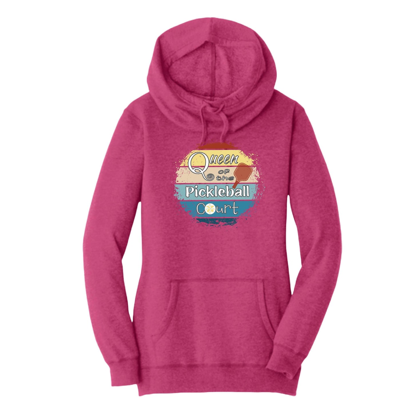 Queen of the Pickleball Court | Women’s Cowl-Neck Hoodie Pickleball Sweatshirt | 55% Cotton 45% Poly Fleece