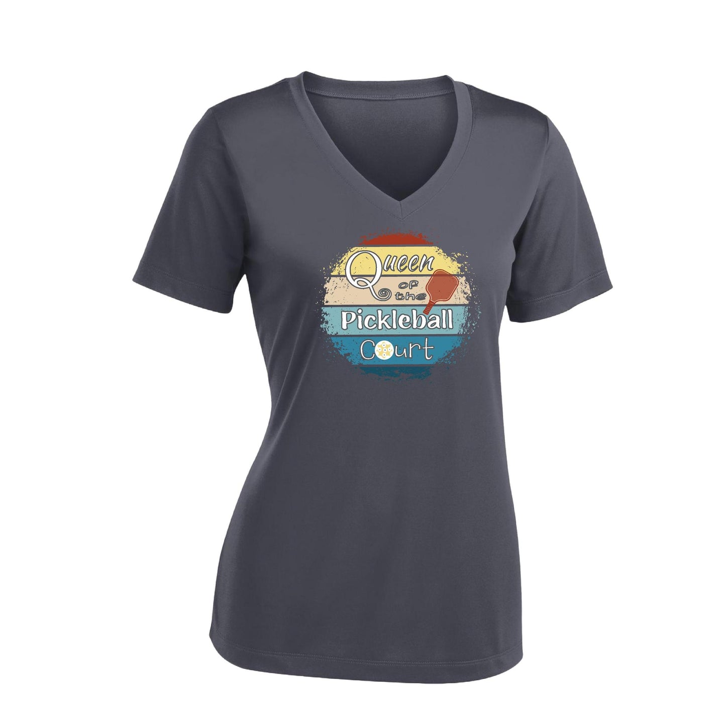 Queen of the Pickleball Court | Women's Short Sleeve V-Neck Pickleball T-Shirts | 100% Polyester
