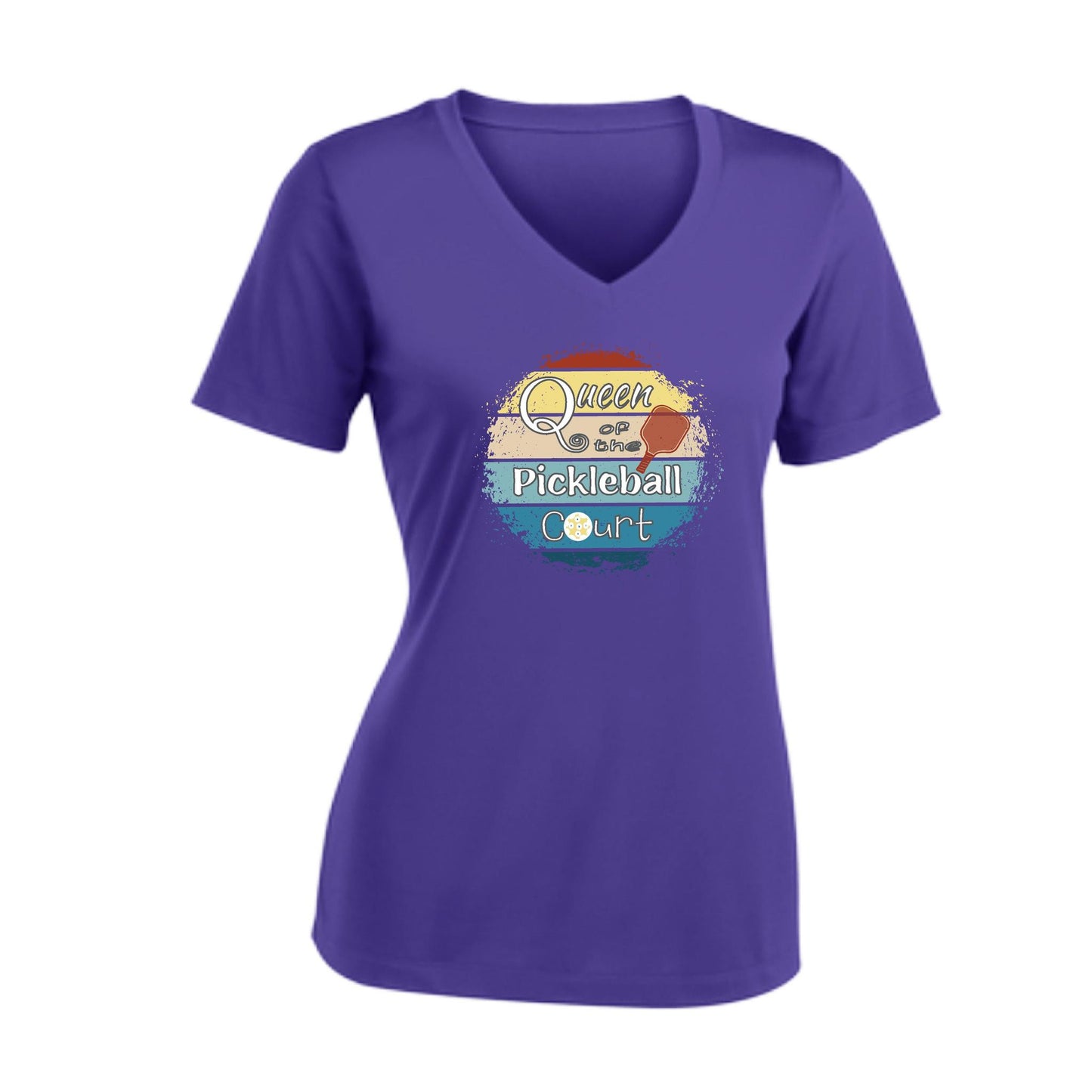 Queen of the Pickleball Court | Women's Short Sleeve V-Neck Pickleball T-Shirts | 100% Polyester