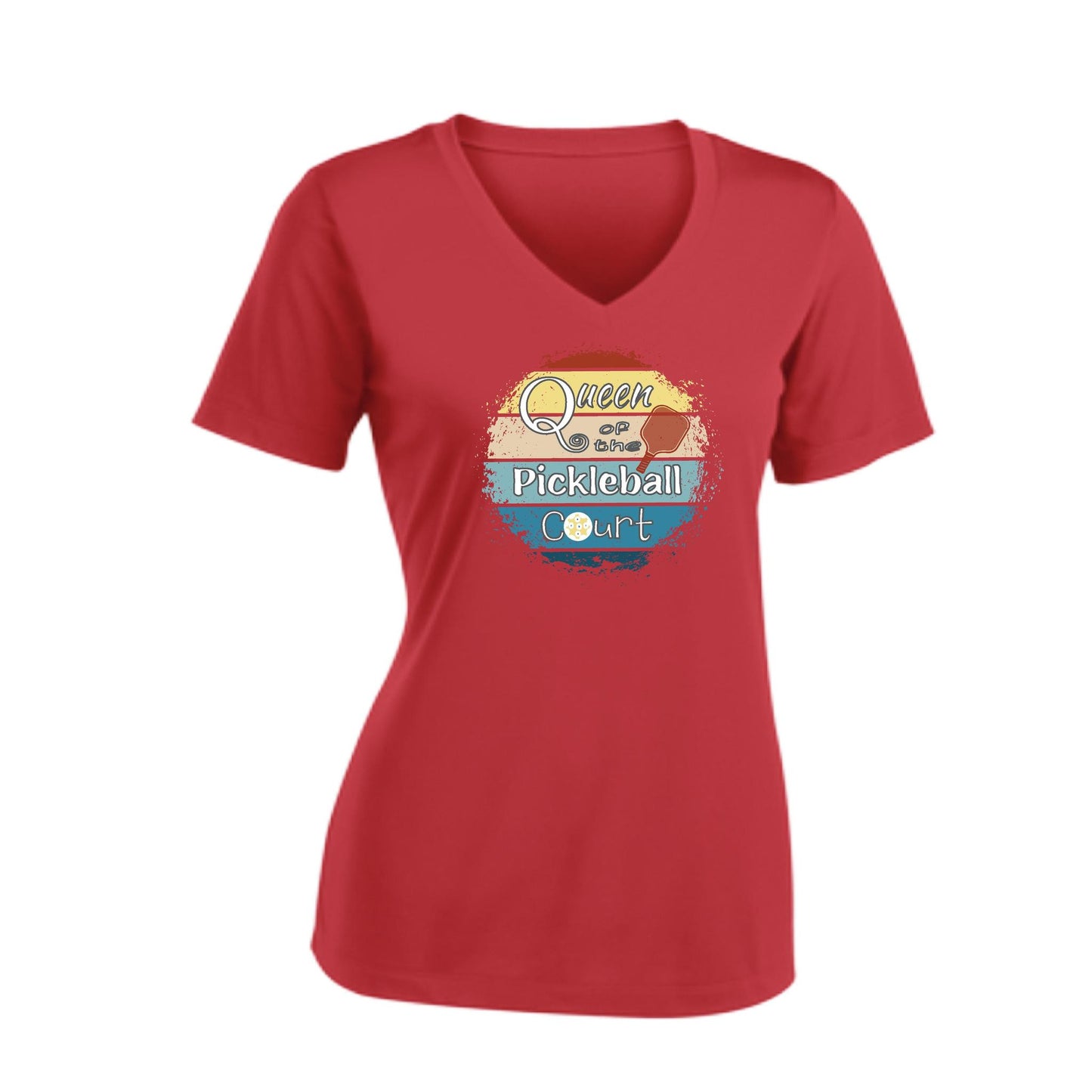 Queen of the Pickleball Court | Women's Short Sleeve V-Neck Pickleball T-Shirts | 100% Polyester