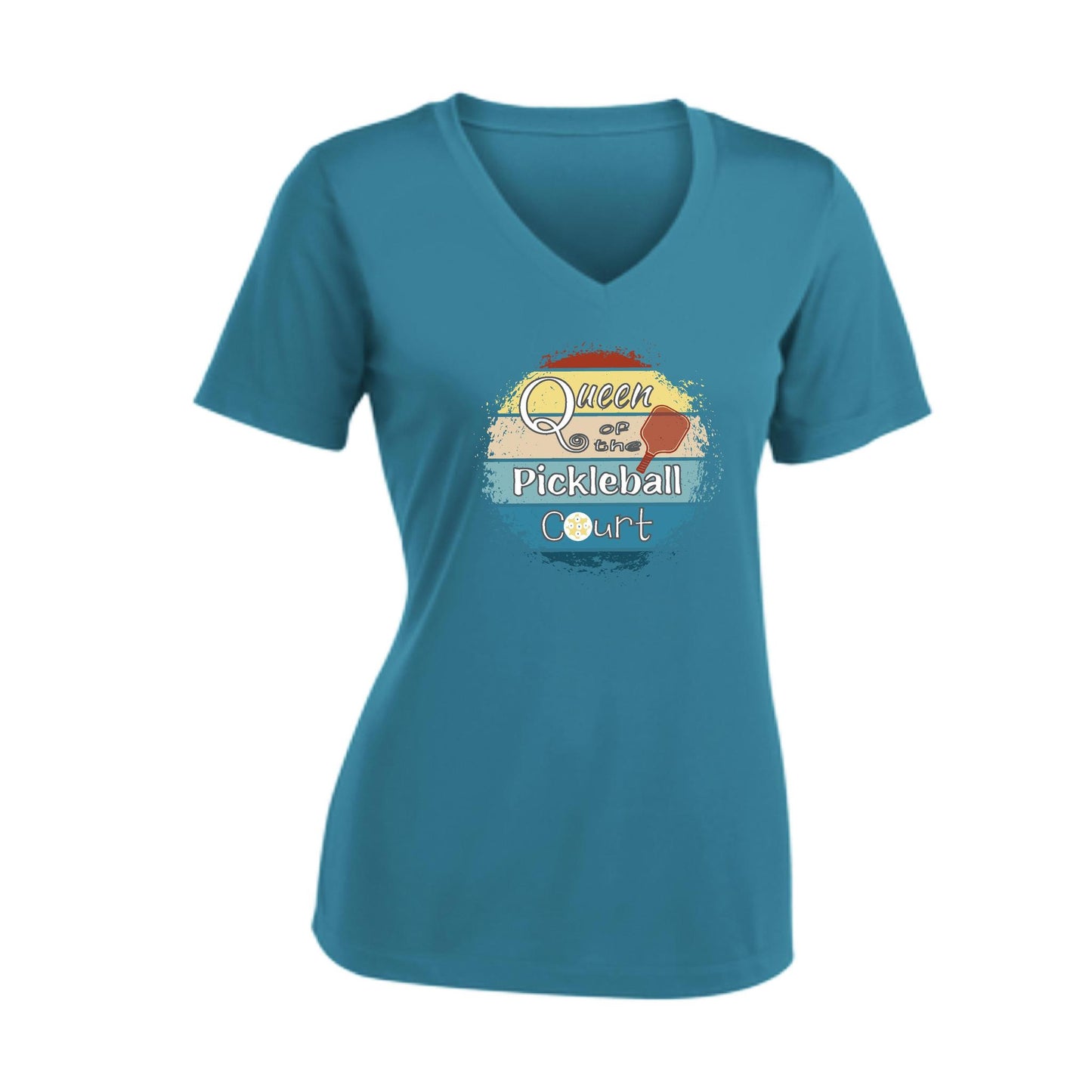 Queen of the Pickleball Court | Women's Short Sleeve V-Neck Pickleball T-Shirts | 100% Polyester