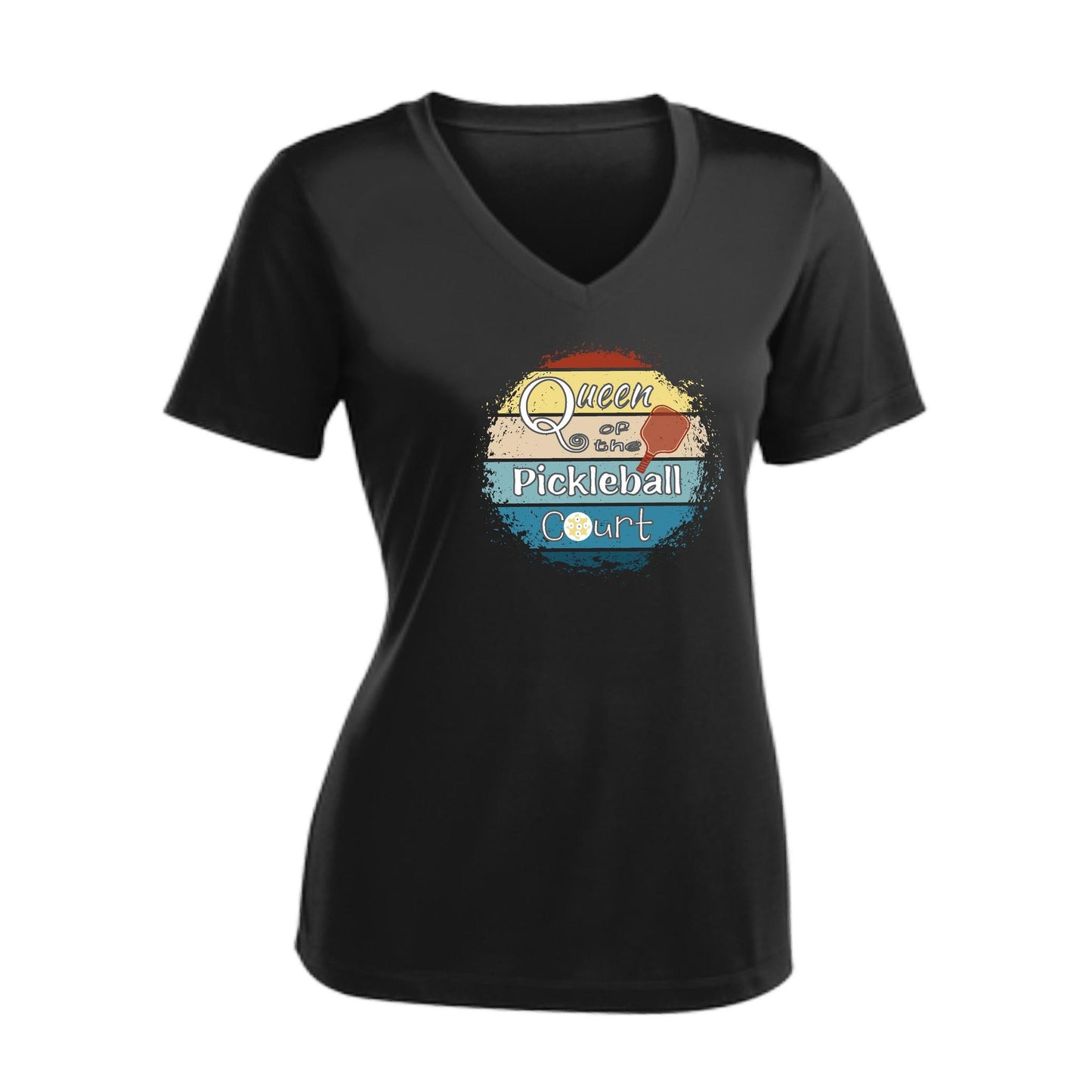 Queen of the Pickleball Court | Women's Short Sleeve V-Neck Pickleball T-Shirts | 100% Polyester