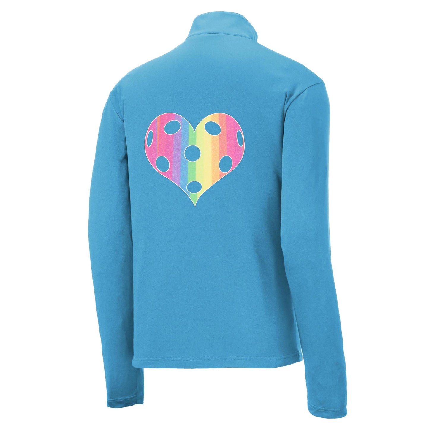 Rainbow Pickleball Heart | Men's 1/4 Zip Long Sleeve Pullover Athletic Performance Shirt | 100% Polyester