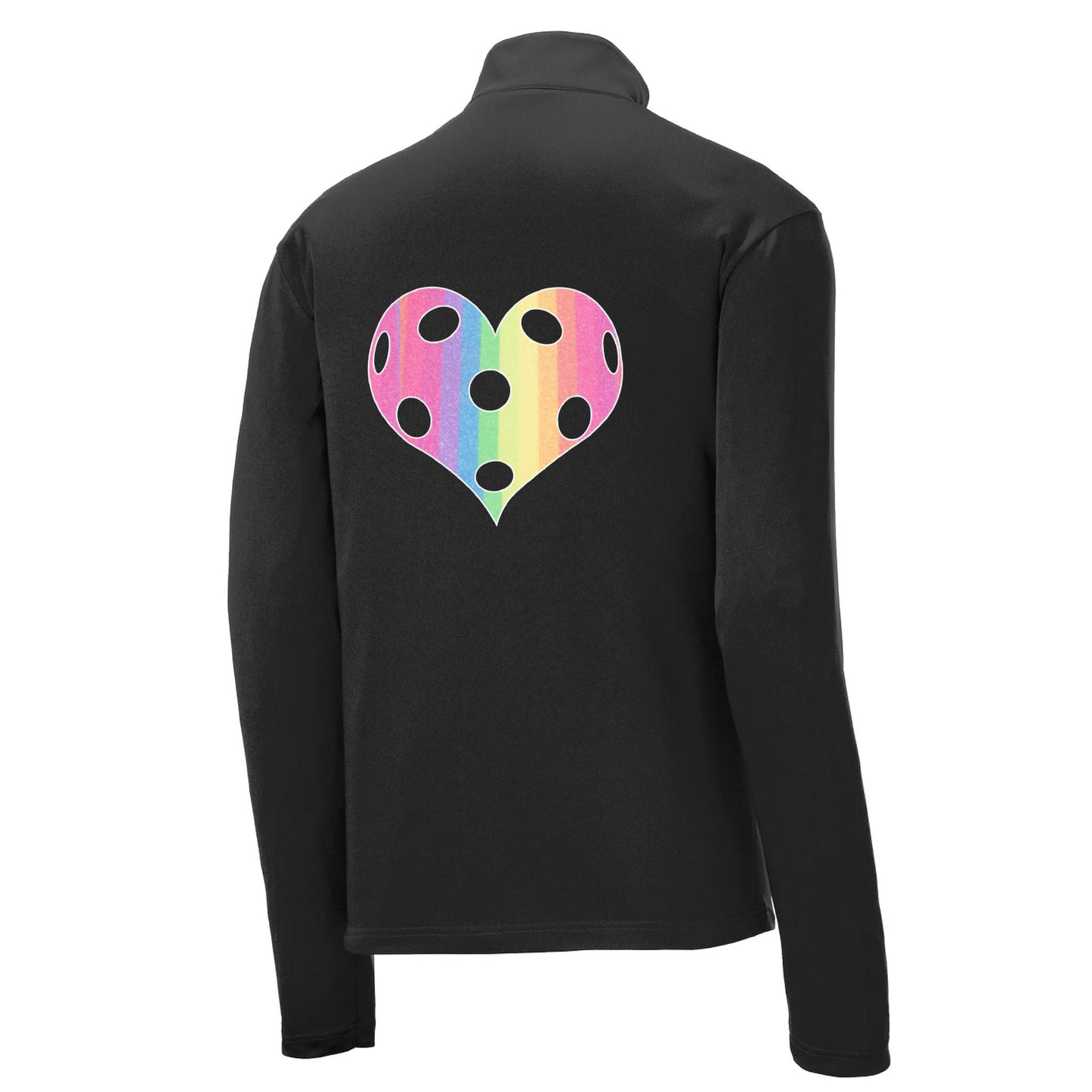Rainbow Pickleball Heart | Men's 1/4 Zip Long Sleeve Pullover Athletic Performance Shirt | 100% Polyester