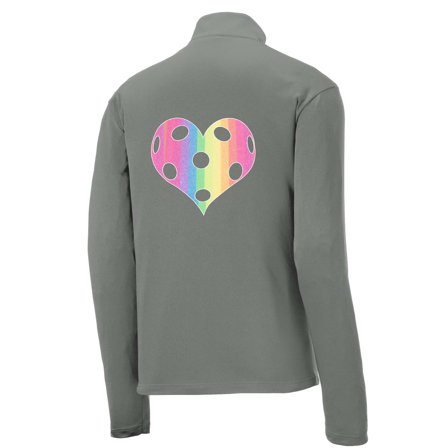 Rainbow Pickleball Heart | Men's 1/4 Zip Long Sleeve Pullover Athletic Performance Shirt | 100% Polyester