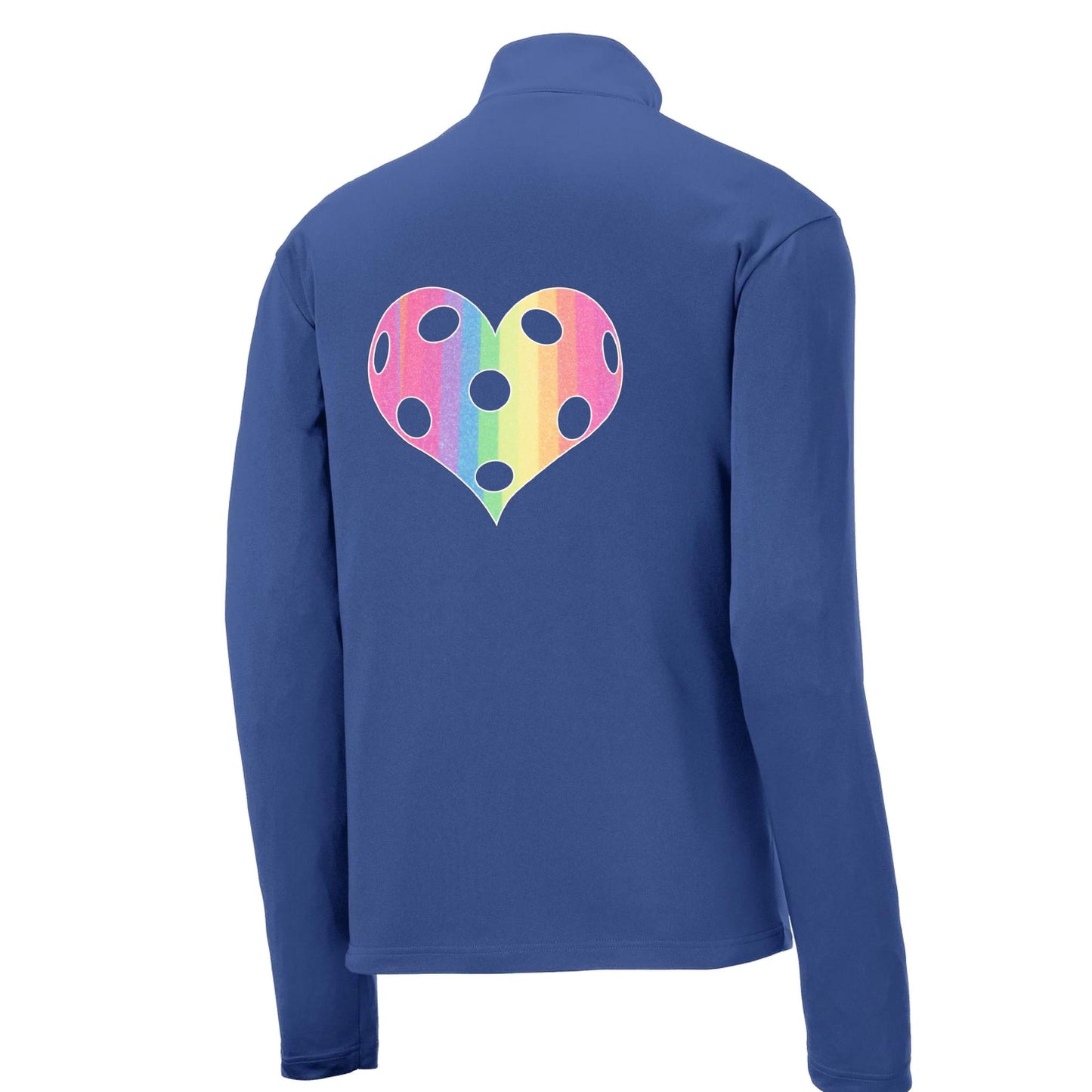 Rainbow Pickleball Heart | Men's 1/4 Zip Long Sleeve Pullover Athletic Performance Shirt | 100% Polyester