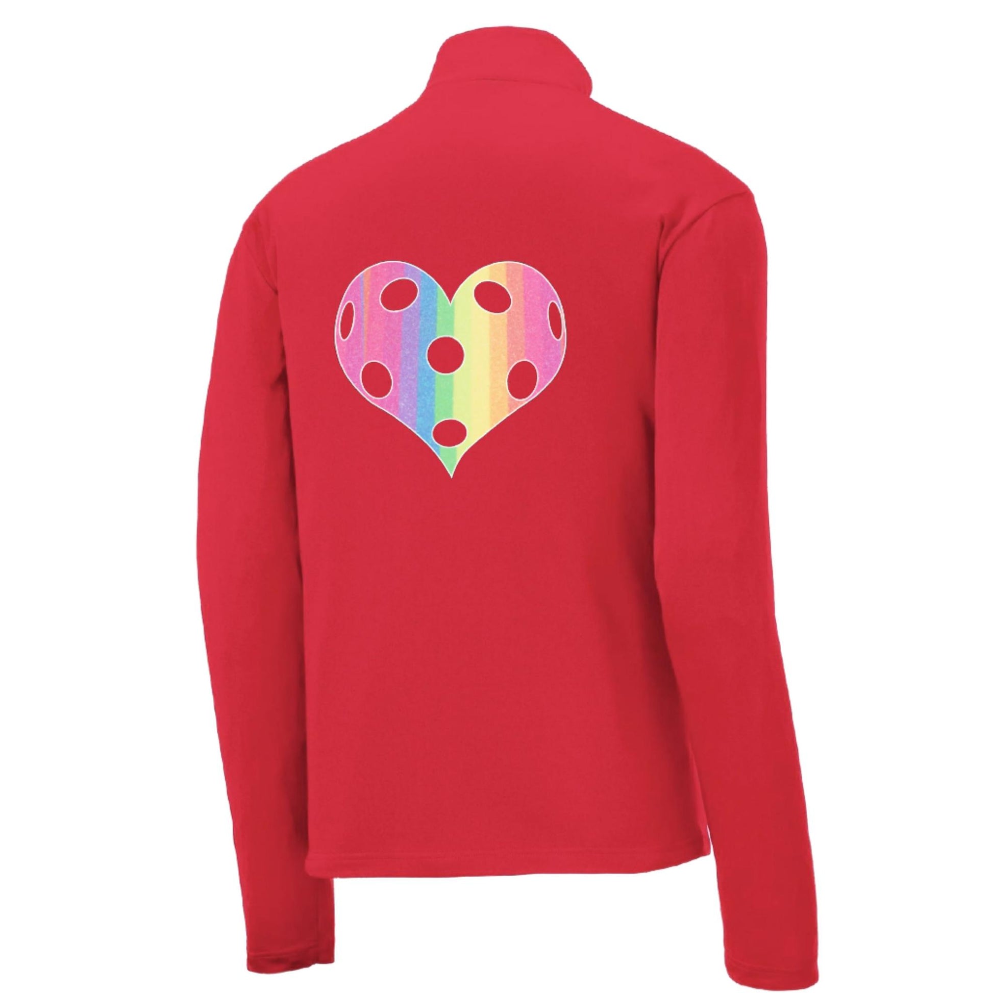 Rainbow Pickleball Heart | Men's 1/4 Zip Long Sleeve Pullover Athletic Performance Shirt | 100% Polyester
