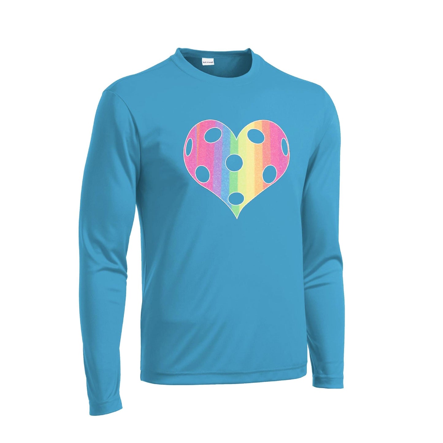 Rainbow Pickleball Heart | Men's Long Sleeve Athletic Performance T-Shirt | 100% Polyester