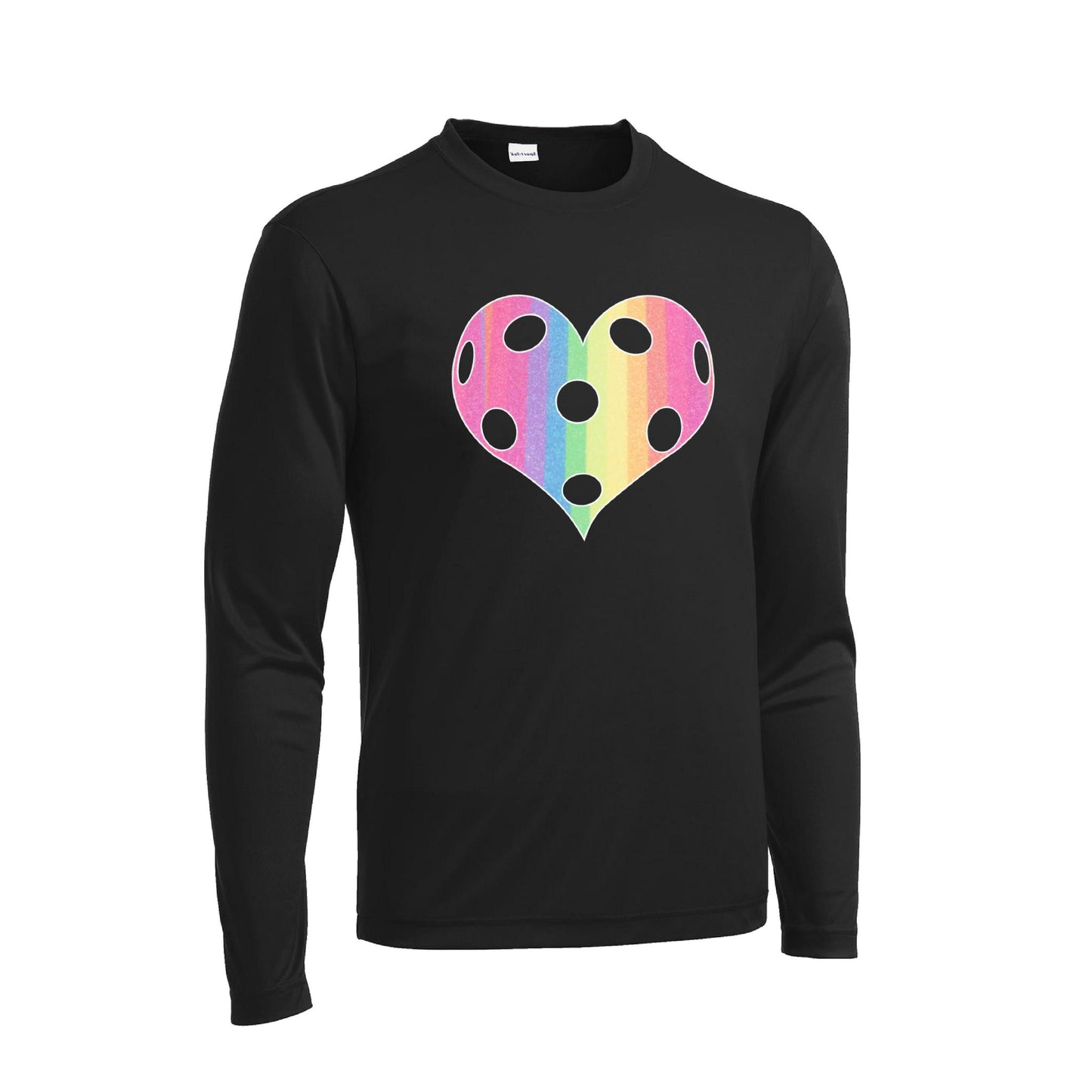 Rainbow Pickleball Heart | Men's Long Sleeve Athletic Performance T-Shirt | 100% Polyester