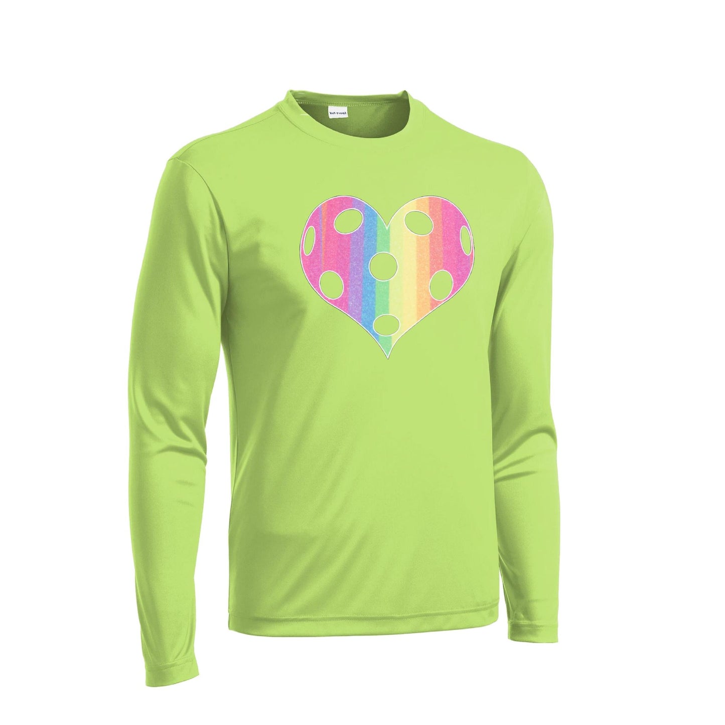 Rainbow Pickleball Heart | Men's Long Sleeve Athletic Performance T-Shirt | 100% Polyester