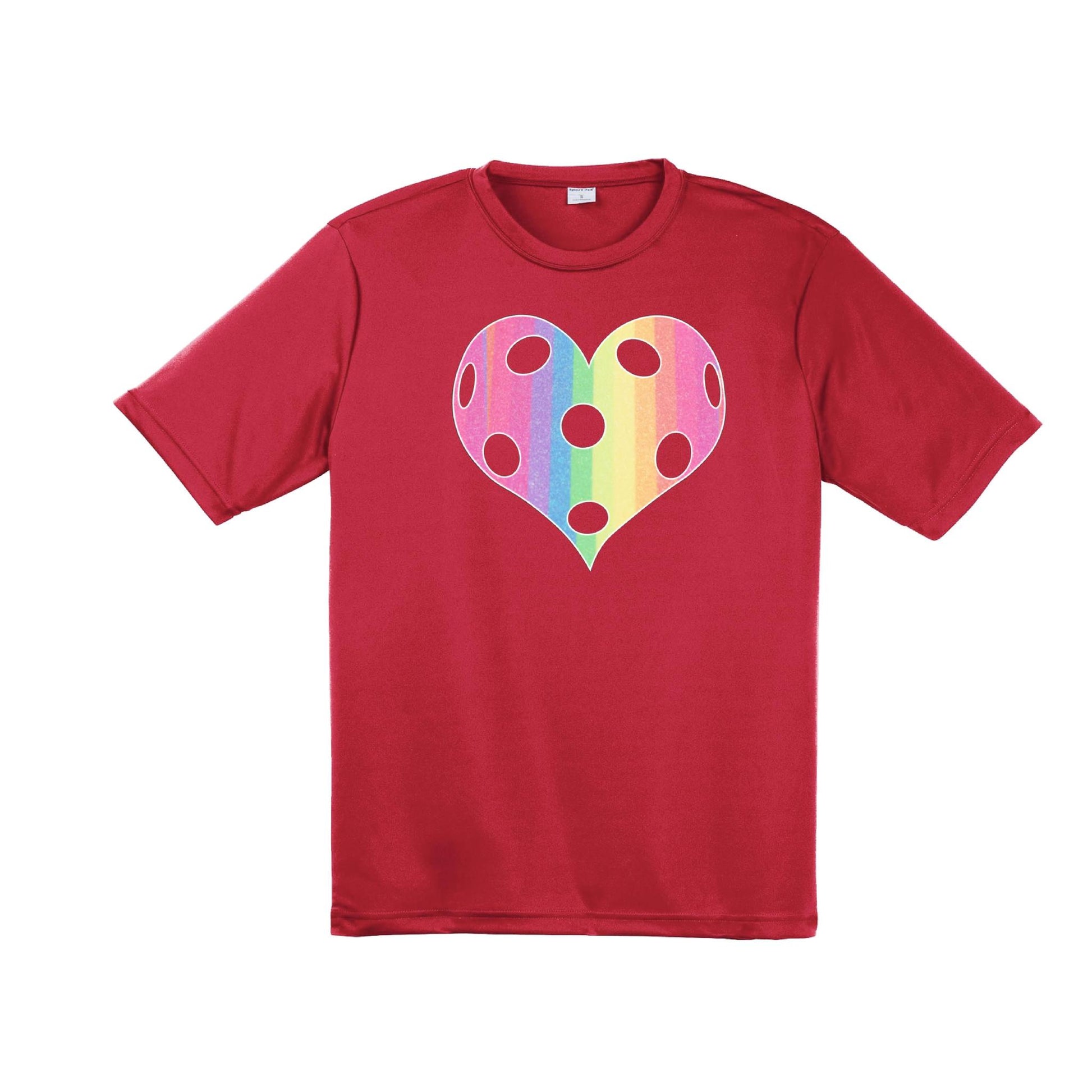 Rainbow Pickleball Heart | Men's Short Sleeve Athletic Performance T-Shirt | 100% Polyester