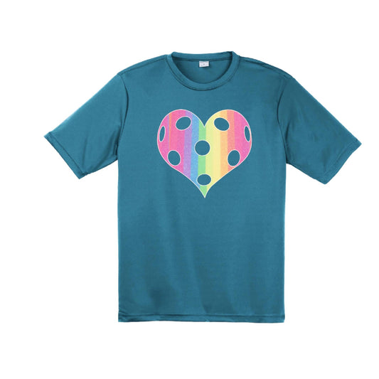 Rainbow Pickleball Heart | Men's Short Sleeve Athletic Performance T-Shirt | 100% Polyester