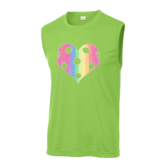 Rainbow Pickleball Heart | Men's Sleeveless Athletic Performance T-Shirt | 100% Polyester