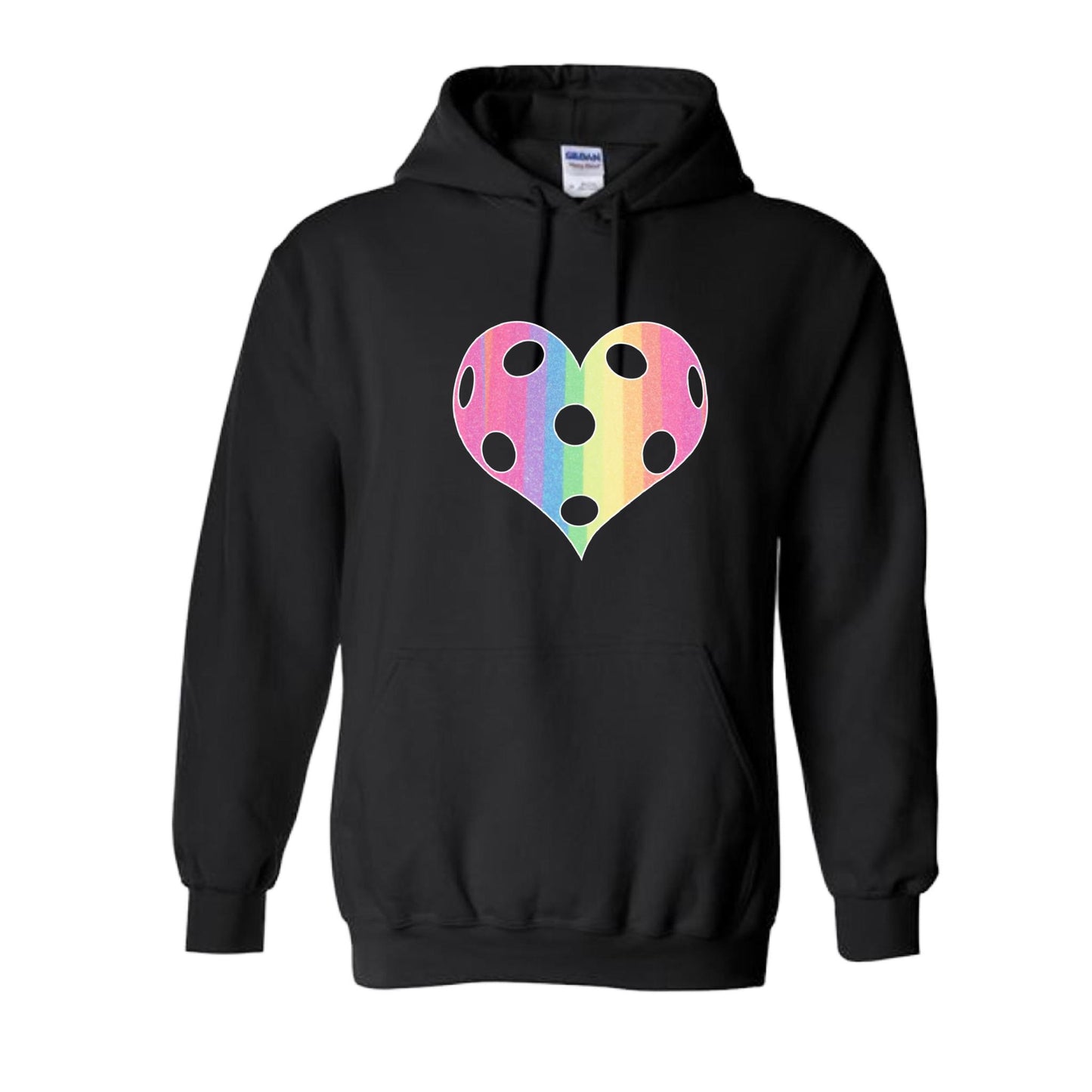 Rainbow Pickleball Heart | Unisex Hoodie Athletic Sweatshirt | 50% Cotton/50% Polyester