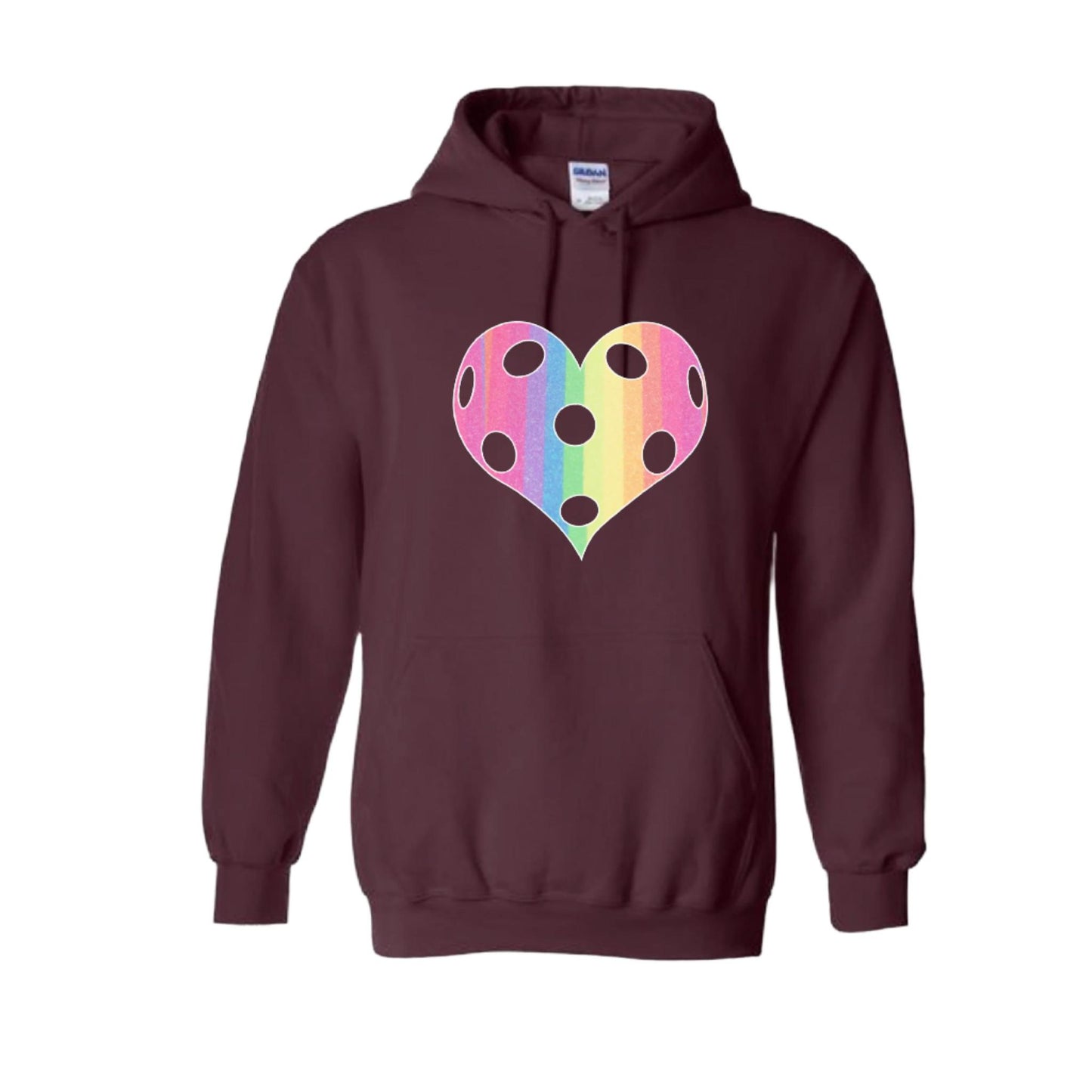 Rainbow Pickleball Heart | Unisex Hoodie Athletic Sweatshirt | 50% Cotton/50% Polyester