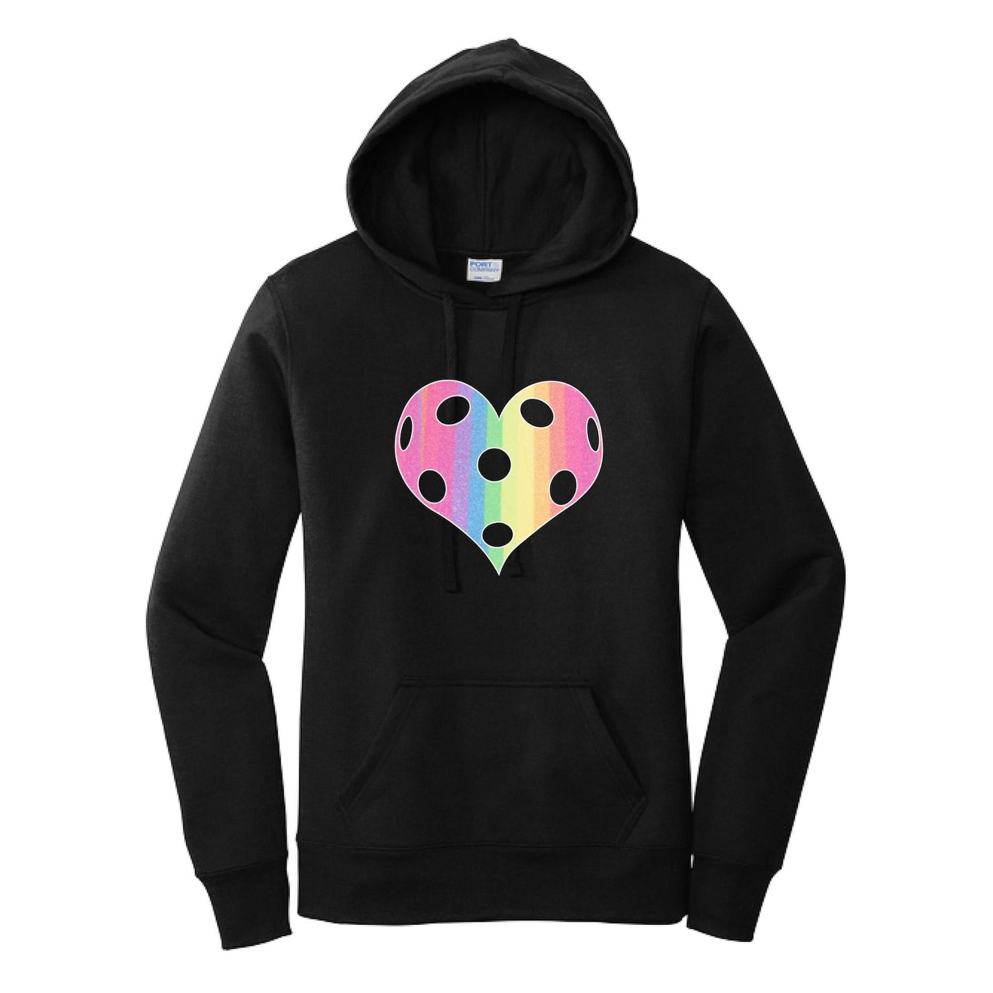 Rainbow Pickleball Heart | Women’s Fitted Hoodie Pickleball Sweatshirt | 50% Cotton 50% Poly Fleece