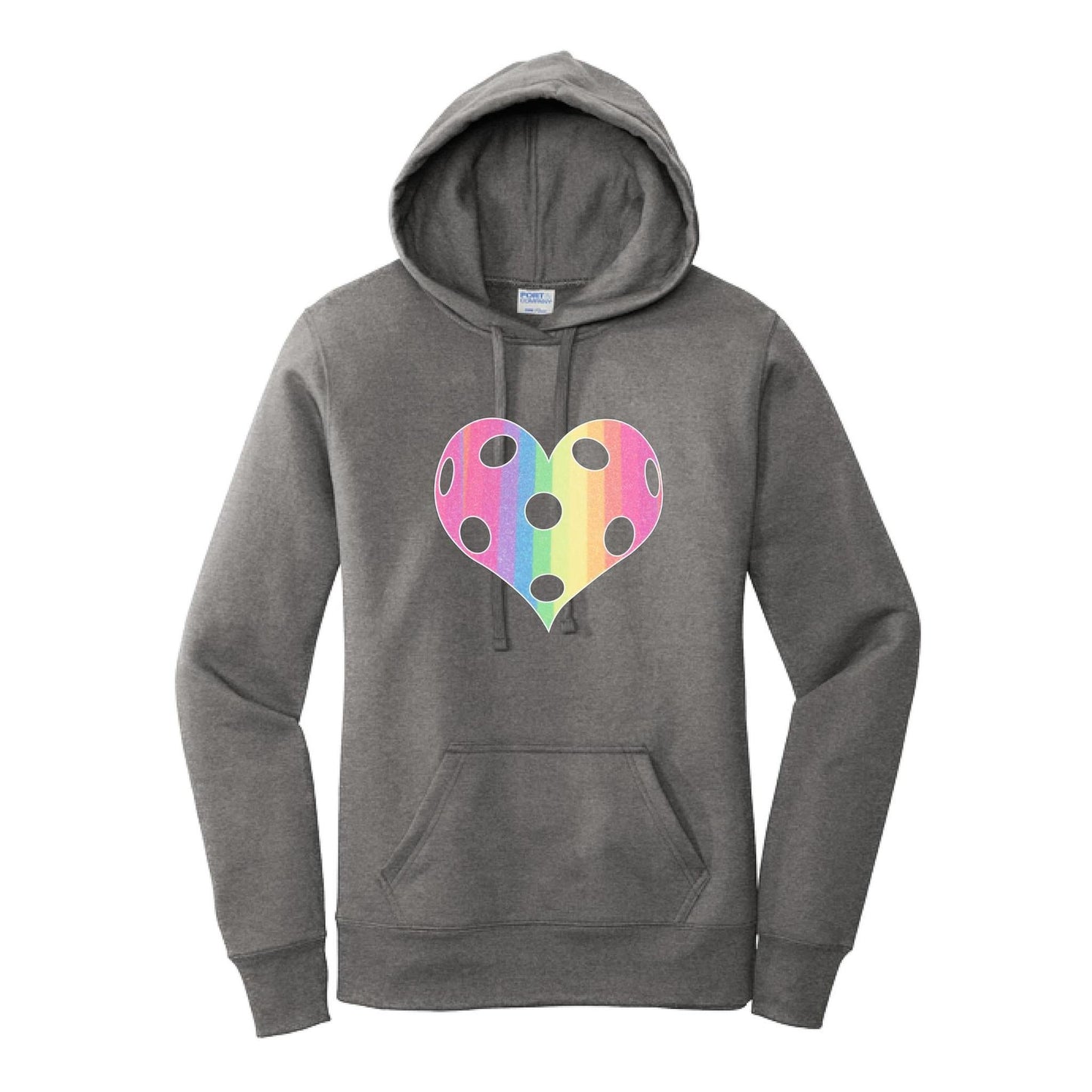 Rainbow Pickleball Heart | Women’s Fitted Hoodie Pickleball Sweatshirt | 50% Cotton 50% Poly Fleece