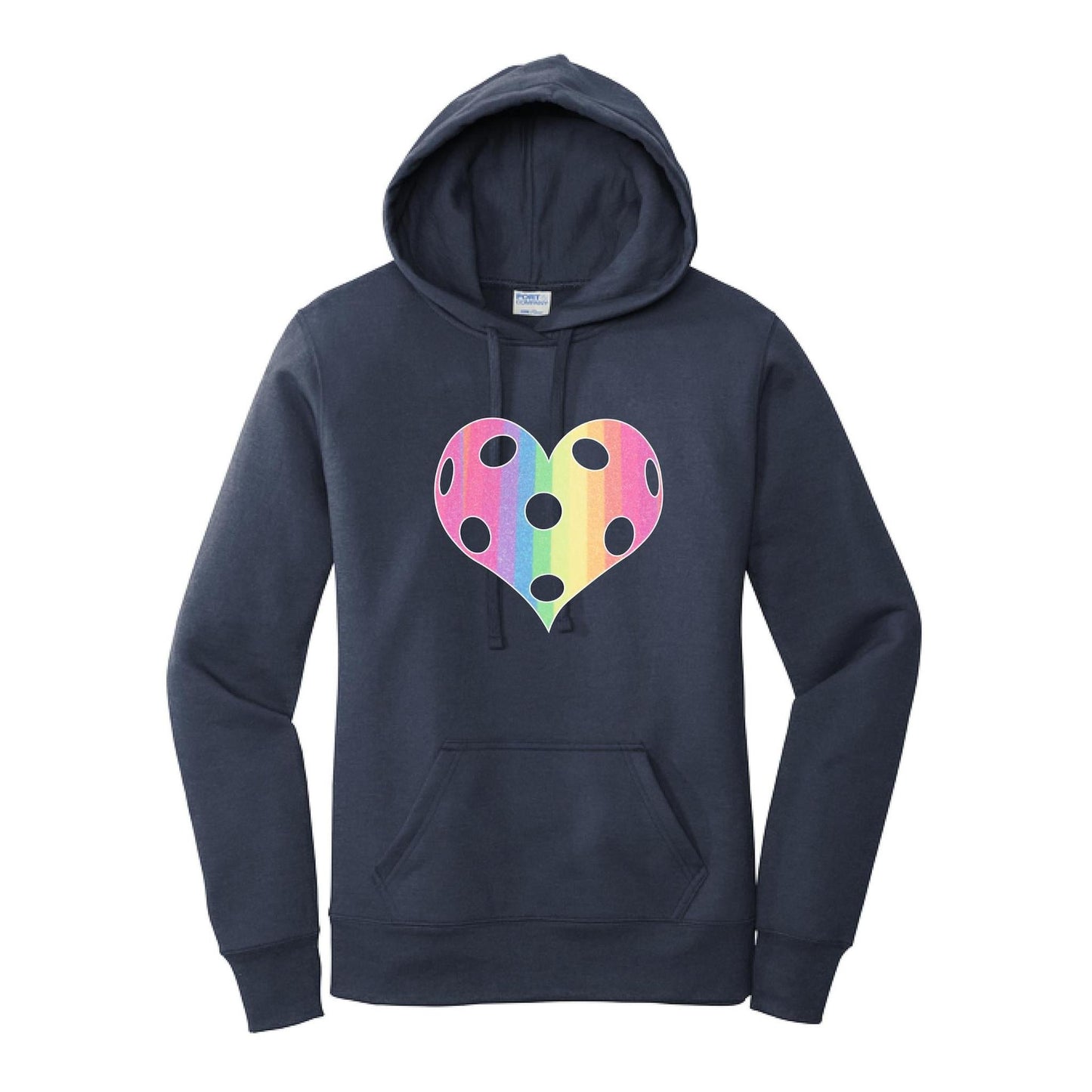 Rainbow Pickleball Heart | Women’s Fitted Hoodie Pickleball Sweatshirt | 50% Cotton 50% Poly Fleece