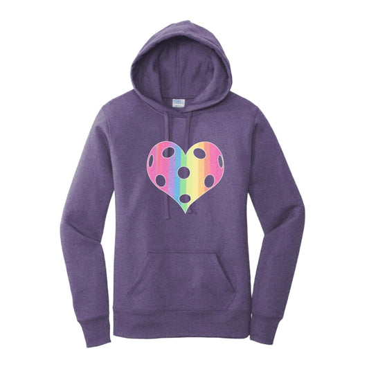 Rainbow Pickleball Heart | Women’s Fitted Hoodie Pickleball Sweatshirt | 50% Cotton 50% Poly Fleece