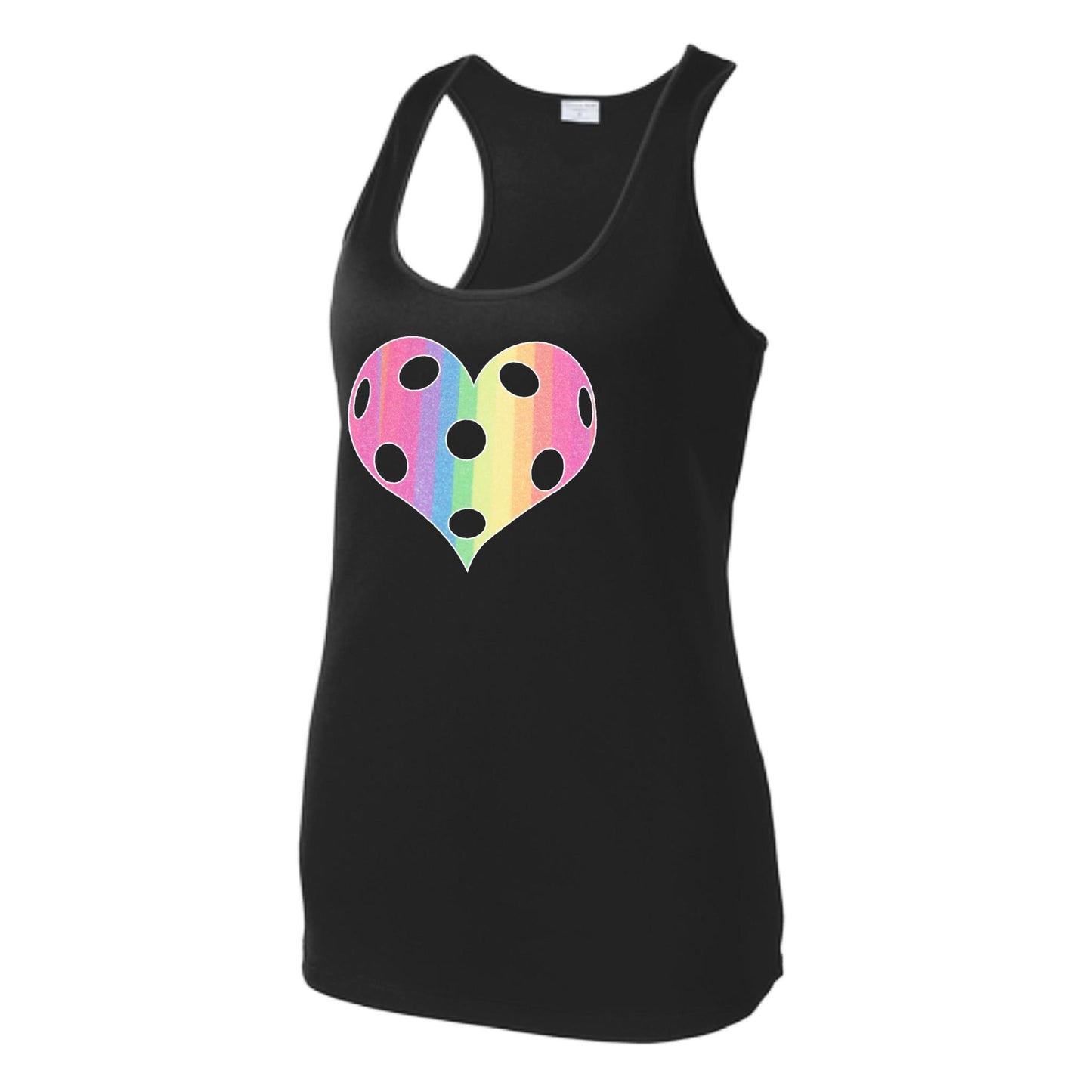 Rainbow Pickleball Heart | Women's Racerback Pickleball Tank | 100% Polyester