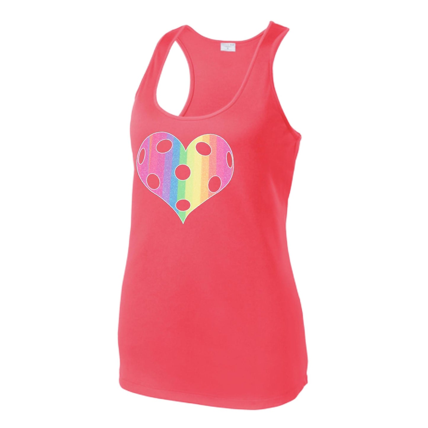Rainbow Pickleball Heart | Women's Racerback Pickleball Tank | 100% Polyester