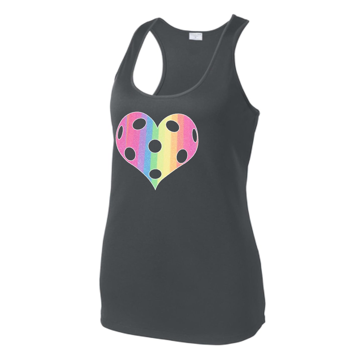 Rainbow Pickleball Heart | Women's Racerback Pickleball Tank | 100% Polyester