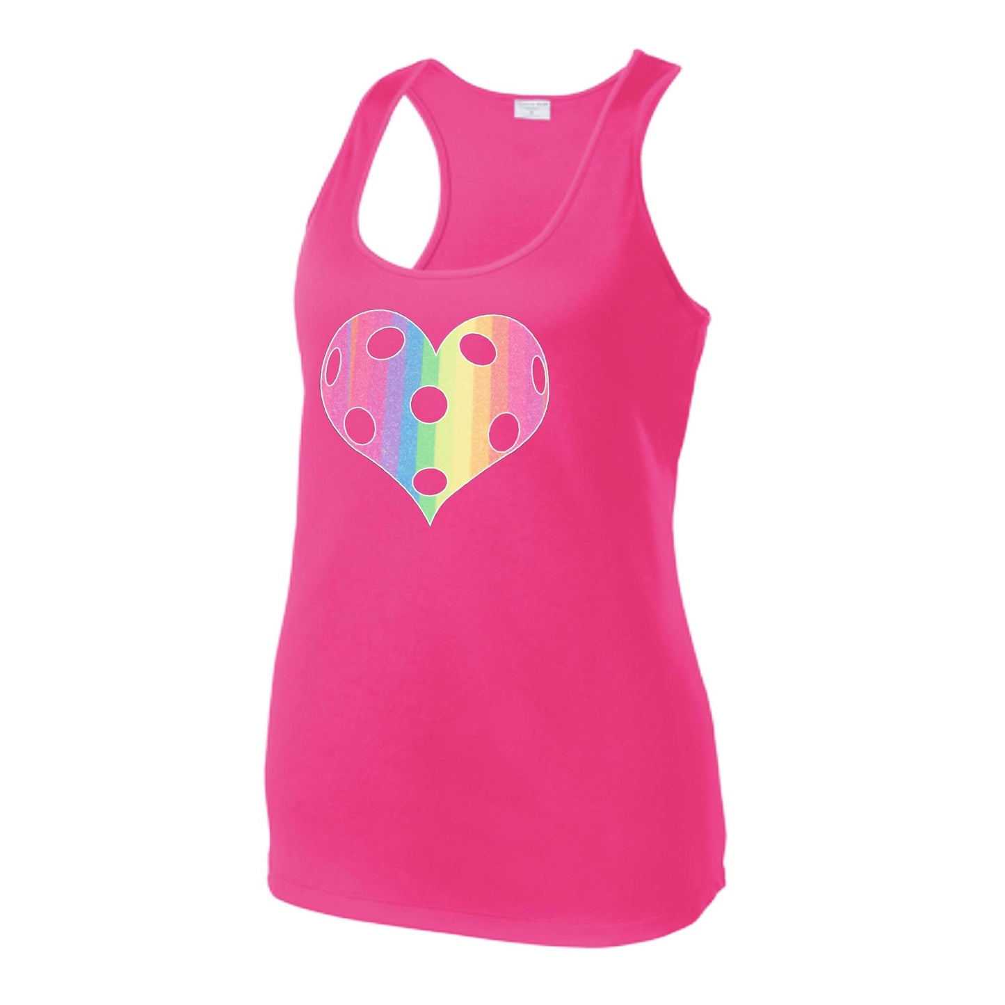 Rainbow Pickleball Heart | Women's Racerback Pickleball Tank | 100% Polyester