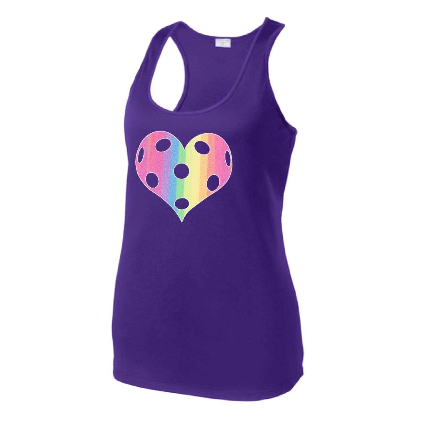 Rainbow Pickleball Heart | Women's Racerback Pickleball Tank | 100% Polyester