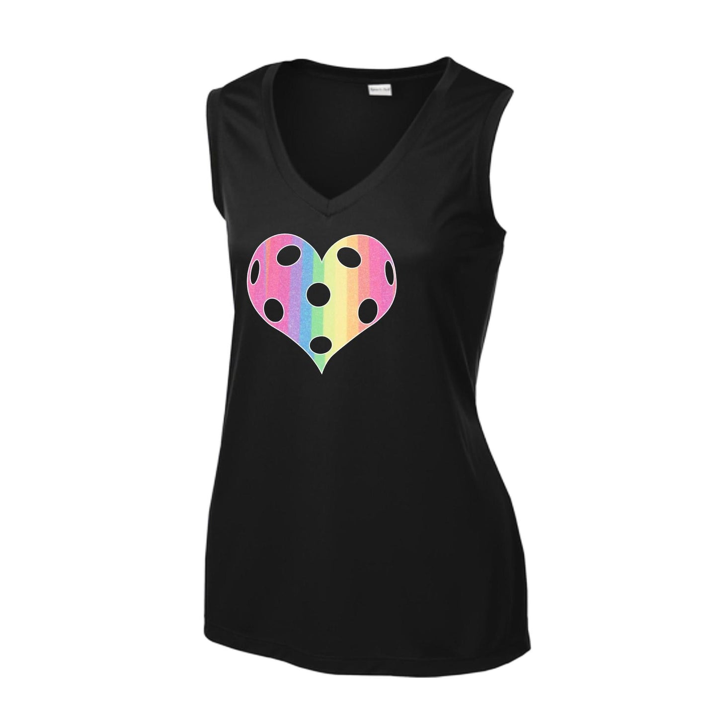 Rainbow Pickleball Heart | Women’s Sleeveless Athletic Performance T-Shirt | 100% Polyester