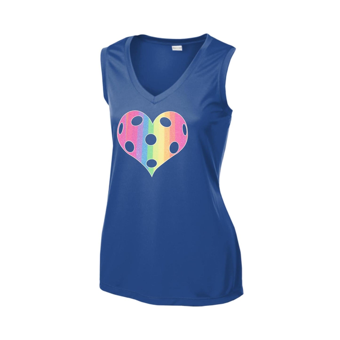 Rainbow Pickleball Heart | Women’s Sleeveless Athletic Performance T-Shirt | 100% Polyester