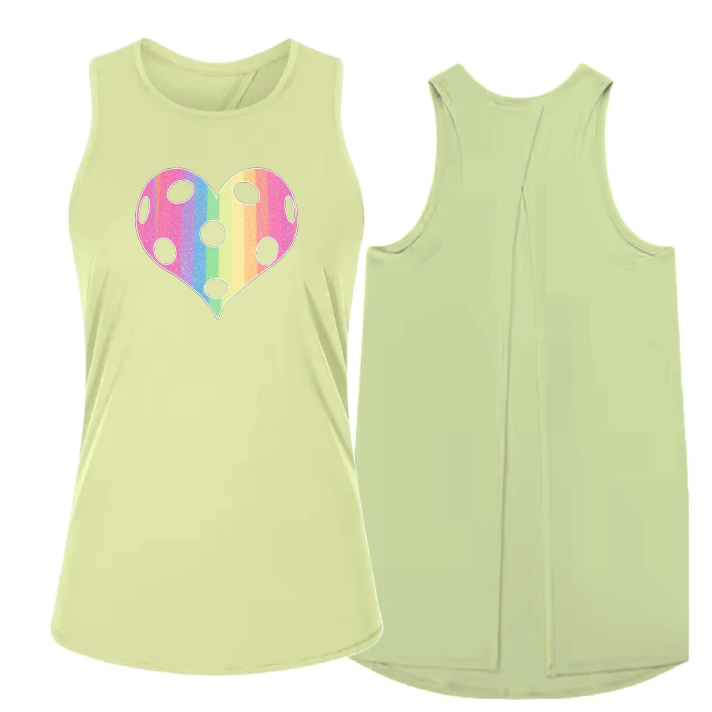 Rainbow Pickleball Heart | Women's Split Back or Tied Back Pickleball Tank | 80/20 Nylon Spandex Mix