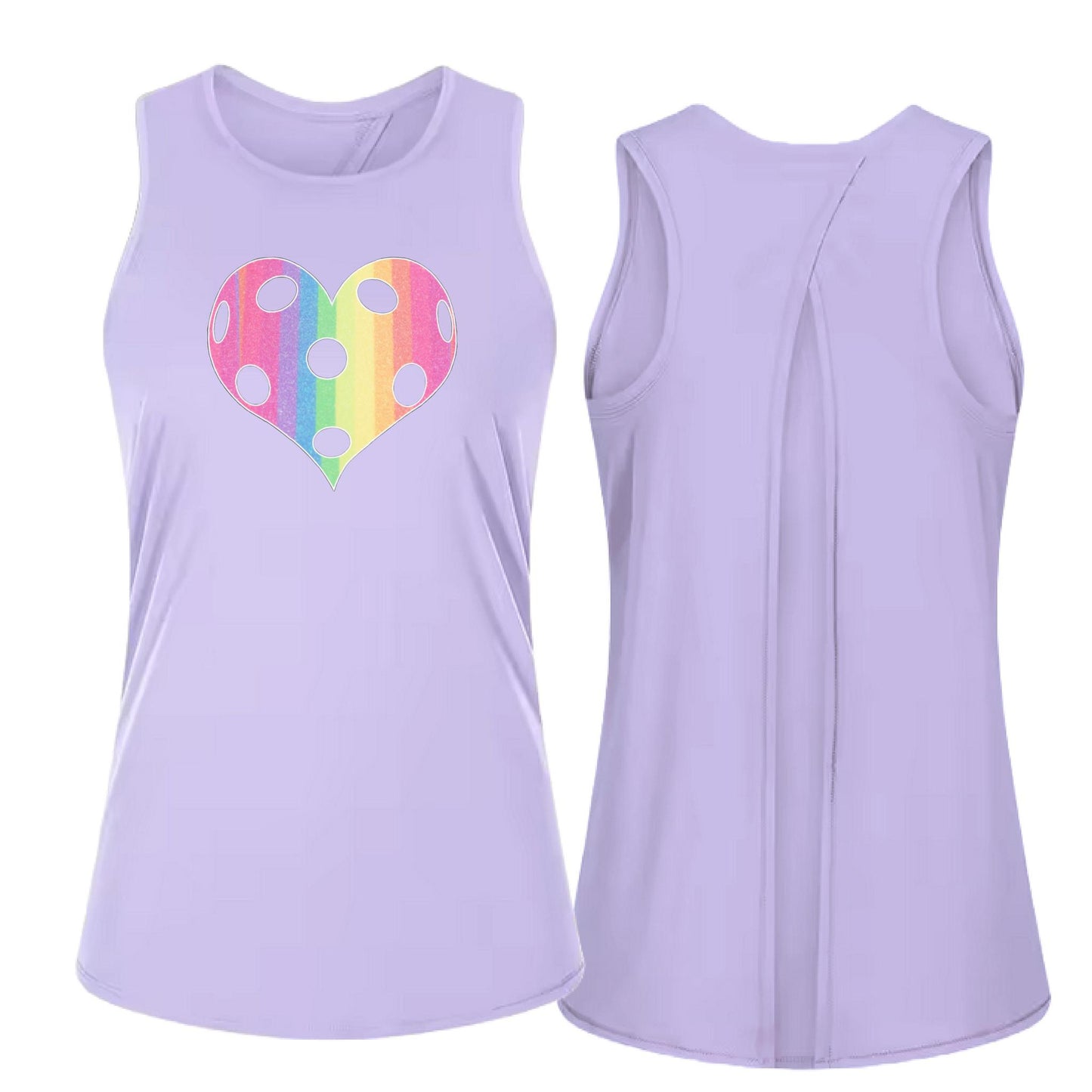 Rainbow Pickleball Heart | Women's Split Back or Tied Back Pickleball Tank | 80/20 Nylon Spandex Mix
