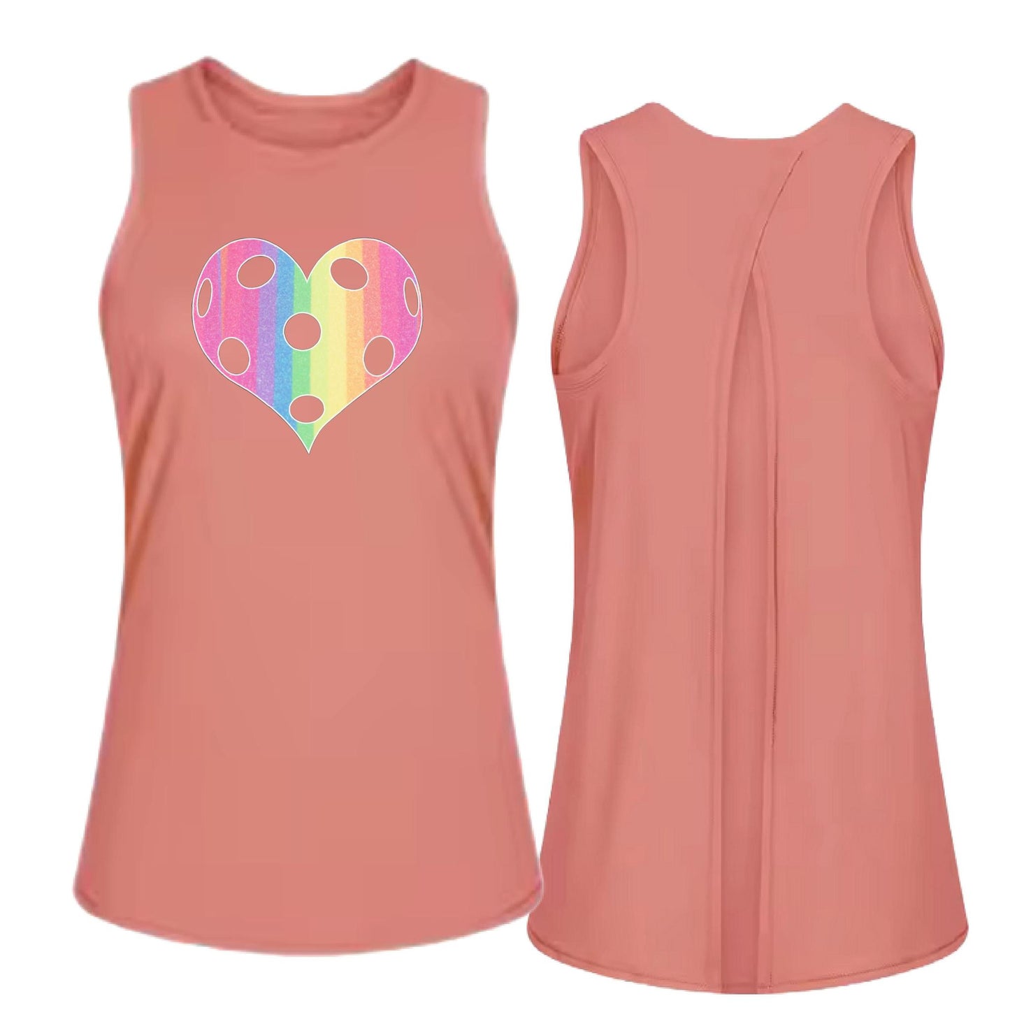 Rainbow Pickleball Heart | Women's Split Back or Tied Back Pickleball Tank | 80/20 Nylon Spandex Mix