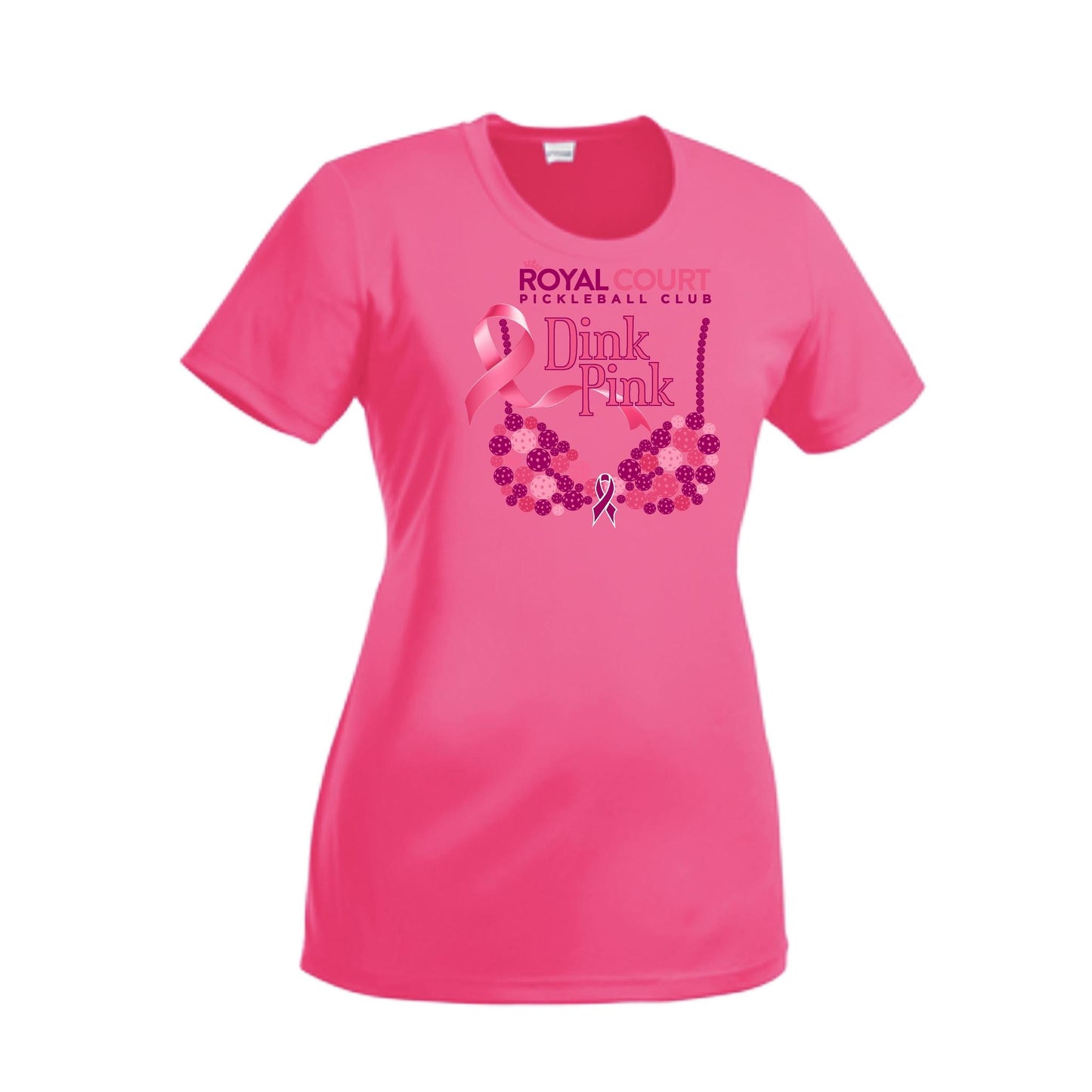 Royal Court Dink Pink | Women’s Short Sleeve Crewneck Pickleball Performance T-Shirts | 100% Polyester