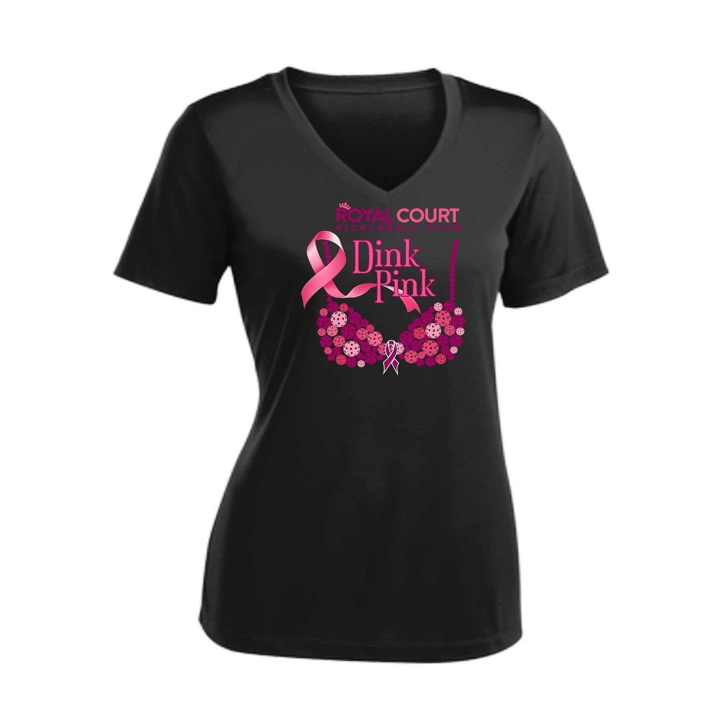 Royal Court Dink Pink | Women's Short Sleeve V-Neck Pickleball Performance T-Shirts | 100% Polyester
