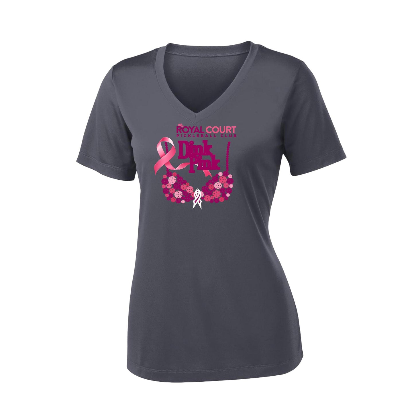Royal Court Dink Pink | Women's Short Sleeve V-Neck Pickleball Performance T-Shirts | 100% Polyester