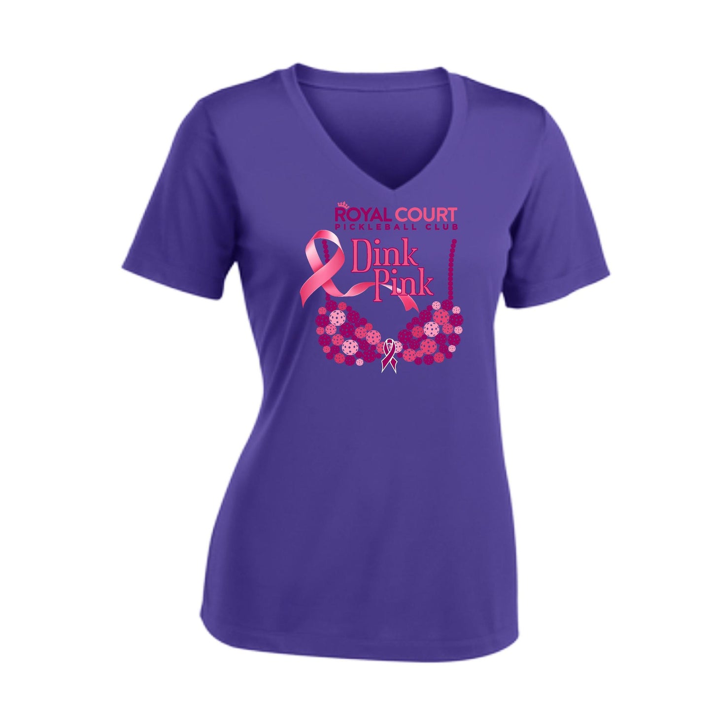 Royal Court Dink Pink | Women's Short Sleeve V-Neck Pickleball Performance T-Shirts | 100% Polyester