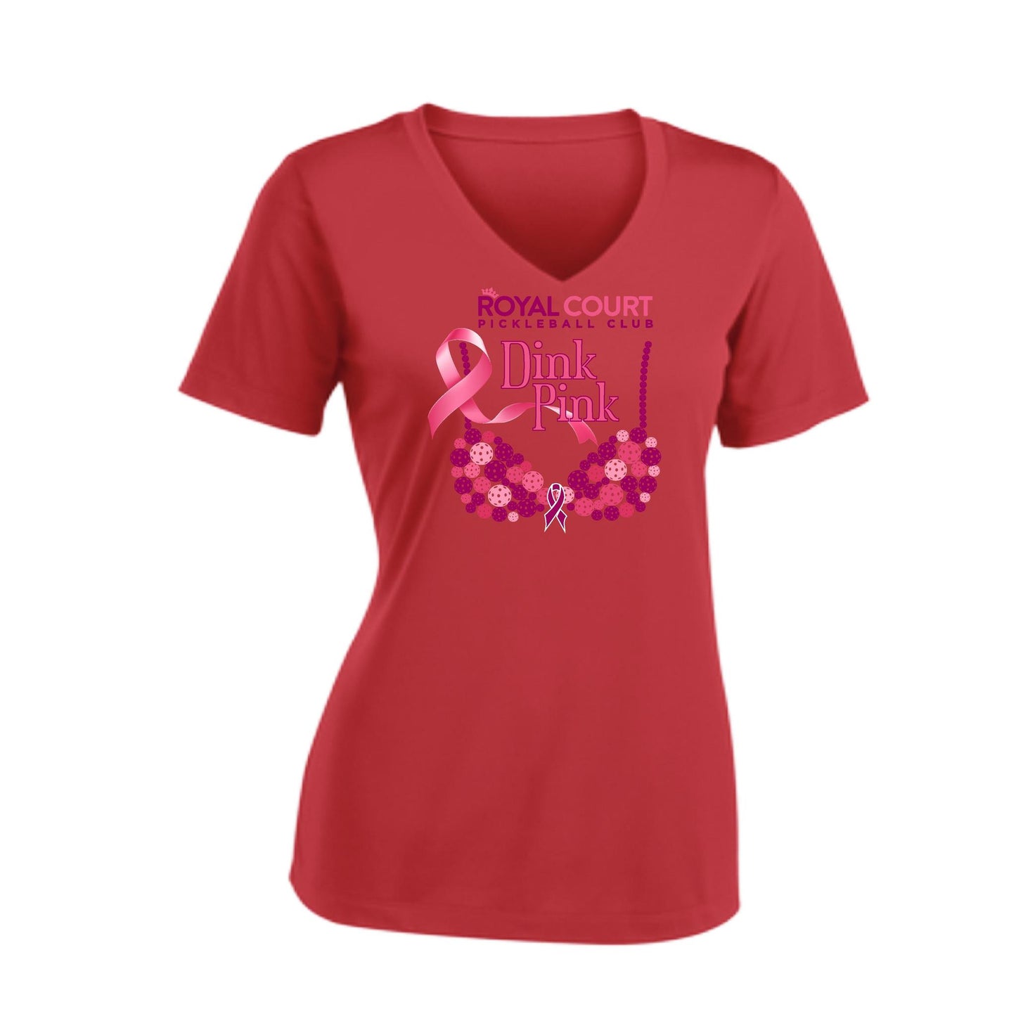 Royal Court Dink Pink | Women's Short Sleeve V-Neck Pickleball Performance T-Shirts | 100% Polyester