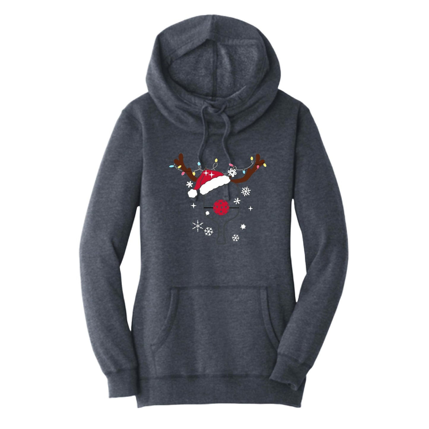 Rudolph The Pickling Reindeer Paddle | Women’s Cowl-Neck Hoodie Pickleball Sweatshirt | 55% Cotton 45% Poly Fleece