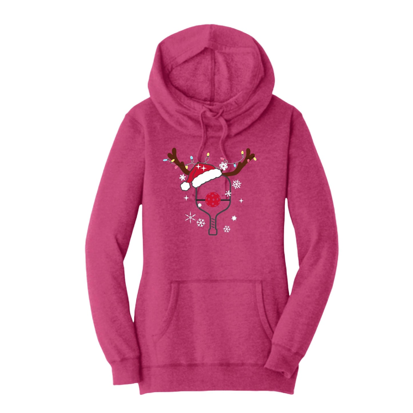 Rudolph The Pickling Reindeer Paddle | Women’s Cowl-Neck Hoodie Pickleball Sweatshirt | 55% Cotton 45% Poly Fleece